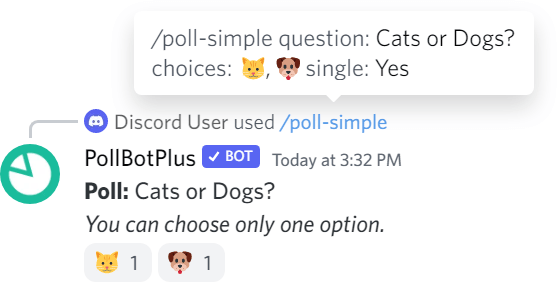 Simple poll with the question 'Cats or dogs?' with a cat and dog reaction