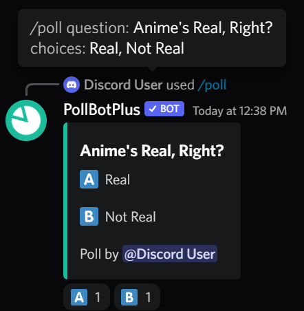 Poll with the question 'Anime's Real, Right?' with Real or Not Real as options